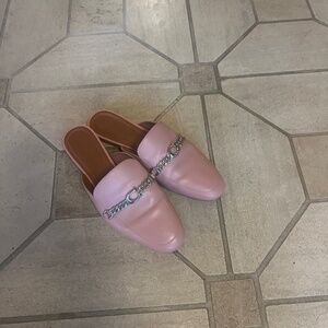 Coach Pink Slip-On Loafers with Silver Chain